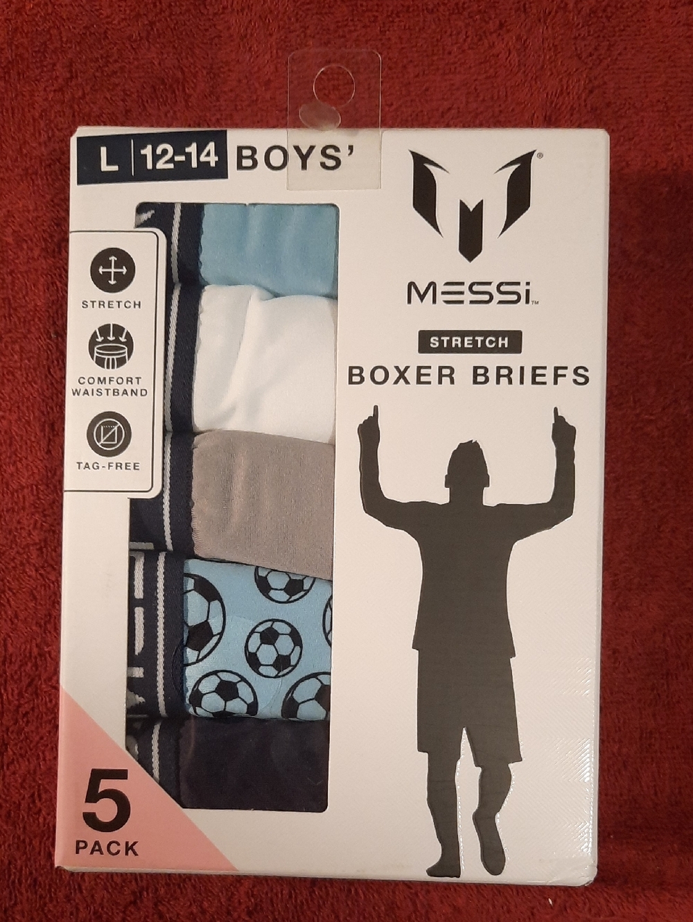 Messi Boys' Stretch Boxer Briefs - Blue, White, Gray - 5 Pack
